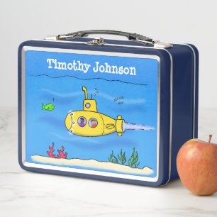Happy submarine cartoon metal lunch box