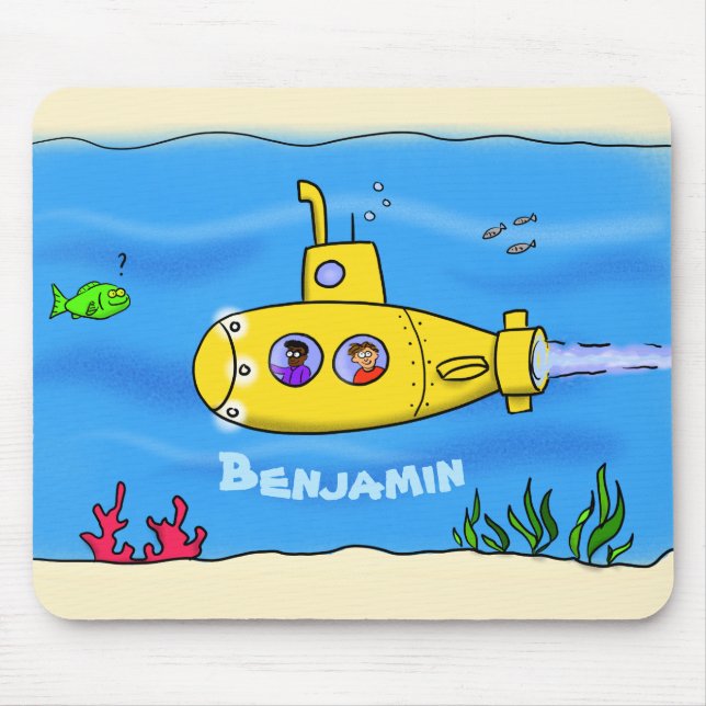 Happy submarine cartoon mouse mat (Front)
