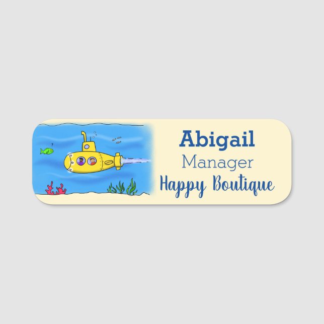 Happy submarine cartoon name tag (Front)