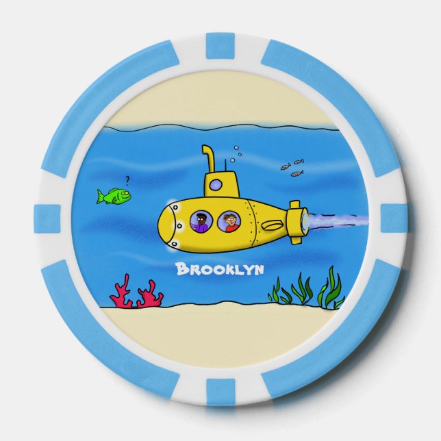 Happy submarine cartoon poker chips (Front)