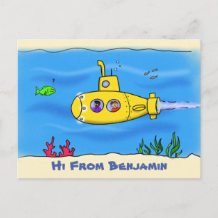Happy submarine cartoon postcard