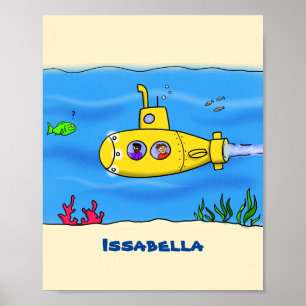 Happy submarine cartoon poster