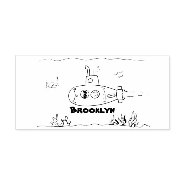 Happy submarine cartoon rubber stamp (Imprint)