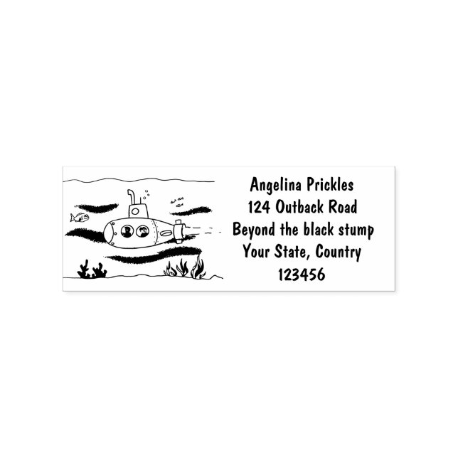 Happy submarine cartoon rubber stamp (Imprint)