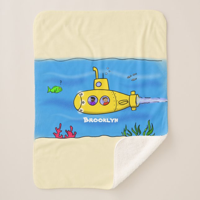 Happy submarine cartoon  sherpa blanket (Front)