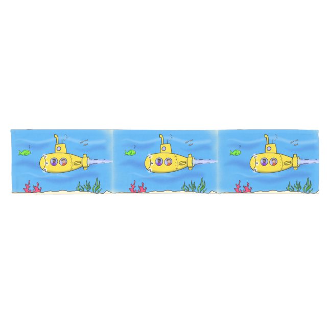 Happy submarine cartoon short table runner (Horizontal)