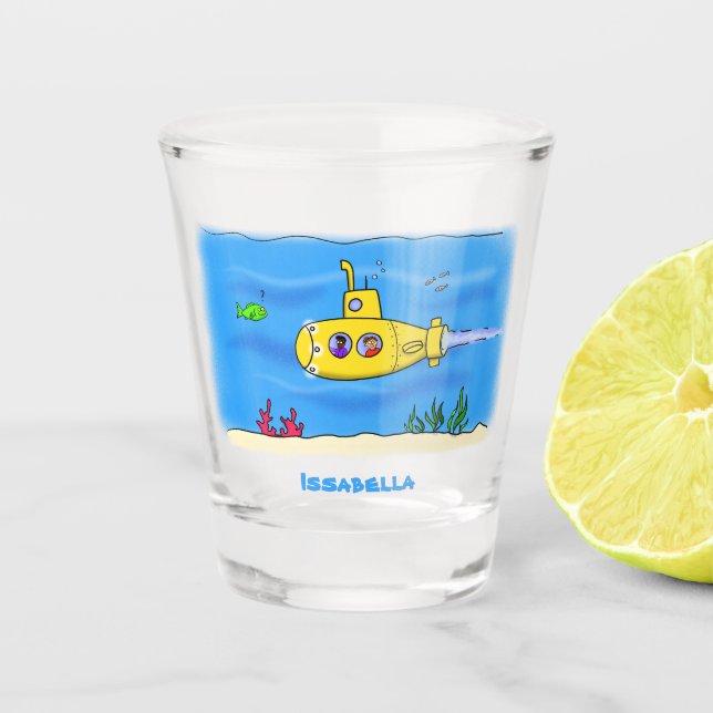 Happy submarine cartoon shot glass (Front)