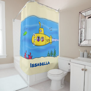 Happy submarine cartoon shower curtain