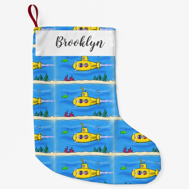 Happy submarine cartoon small christmas stocking (Front)