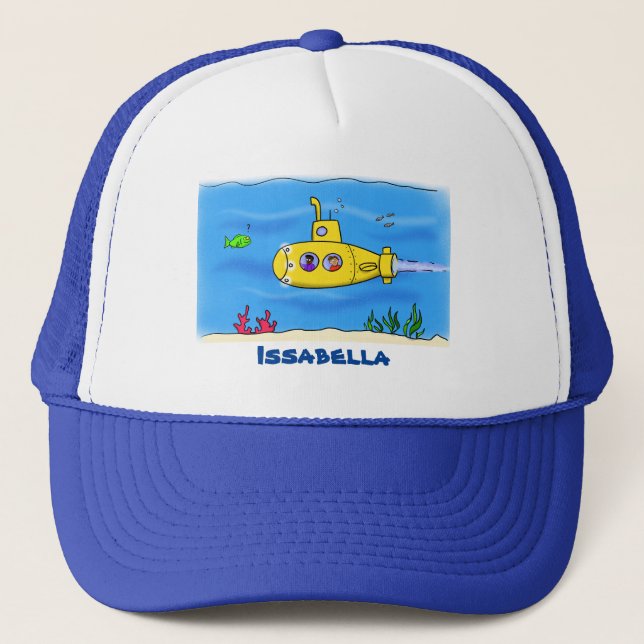 Happy submarine cartoon trucker hat (Front)