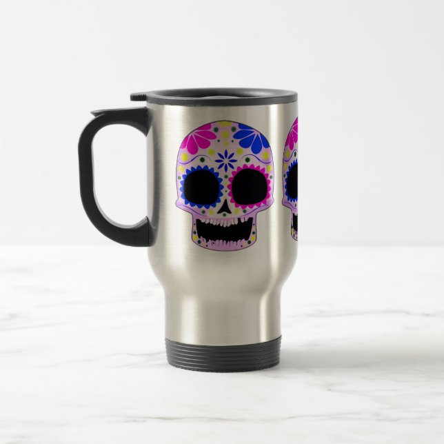Happy Sugar Skull Design Travel Mug (Left)