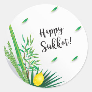 Happy Sukkot Festival Jewish Holiday Lulav Etrog Classic Round Sticker