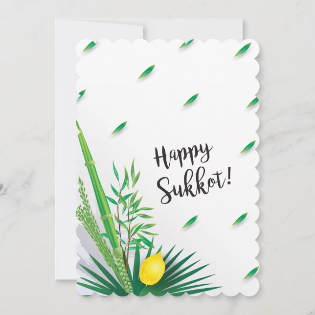 Happy Sukkot Lulav and Etrog Watercolor Invitation (Front)
