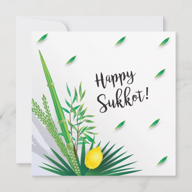 Happy Sukkot Lulav and Etrog Watercolor Invitation (Front)