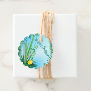 Happy Sukkot Lulav and Etrog Watercolor Pattern Favour Tags