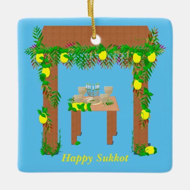 Happy Sukkot ,Personalised Ceramic Ornament (Front)