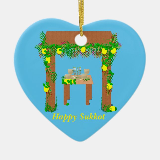 Happy Sukkot ,Personalised Ceramic Tree Decoration (Front)