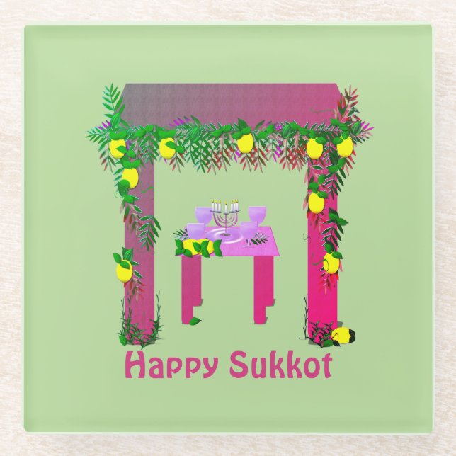Happy Sukkot ,Personalised Glass Coaster (Front)