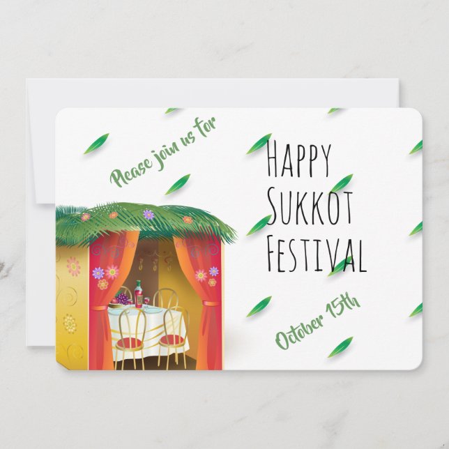 Happy Sukkot Sukkah Lulav and Etrog Watercolor Invitation (Front)