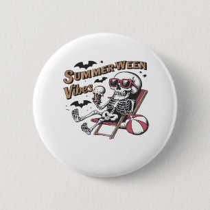 Happy Sumerween Vibes Skeleton Ice Cream Summer Ha 6 Cm Round Badge