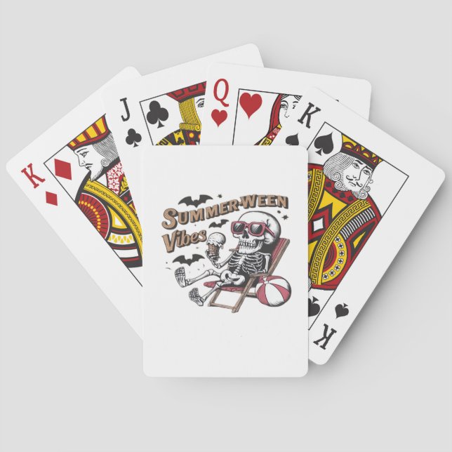 Happy Sumerween Vibes Skeleton Ice Cream Summer Ha Playing Cards (Back)