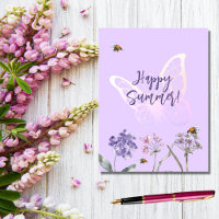 Happy Summer butterfly violet wildflowers pink