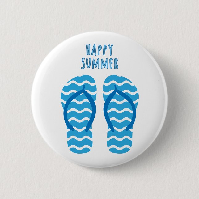 Happy Summer Button With Flip Flops (Front)