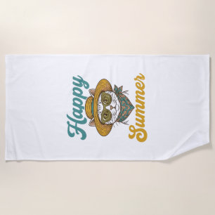Happy Summer Cat Vintage Engraving Shirt Design_1 Beach Towel