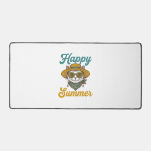 Happy Summer Cat Vintage Engraving Shirt Design_1 Desk Mat