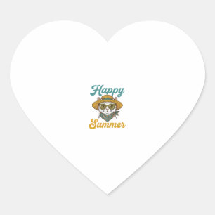 Happy Summer Cat Vintage Engraving Shirt Design_1 Heart Sticker