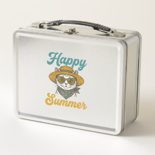 Happy Summer Cat Vintage Engraving Shirt Design_1 Metal Lunch Box