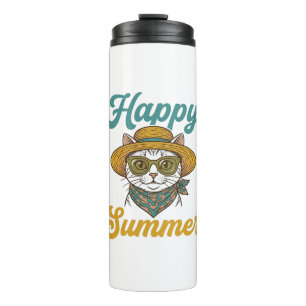 Happy Summer Cat Vintage Engraving Shirt Design_1 Thermal Tumbler