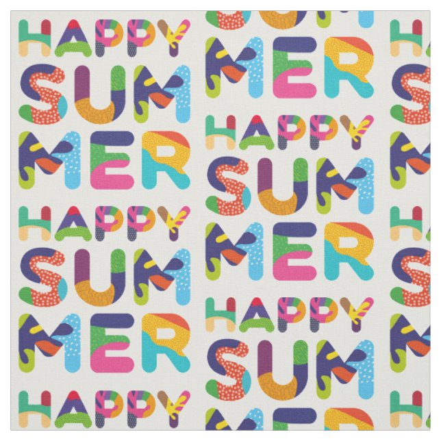 Happy Summer Colourful Text Fabric (Swatch)