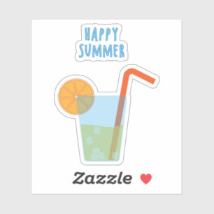 Happy Summer Contour Sticker With A Cocktail