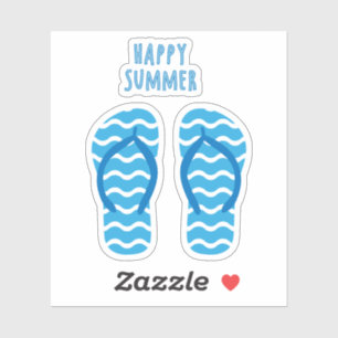 Happy Summer Contour Sticker With Flip Flops