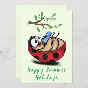Happy Summer Holidays Card Ladybug with Phone