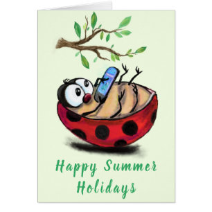 Happy Summer Holidays Card Ladybug with Phone