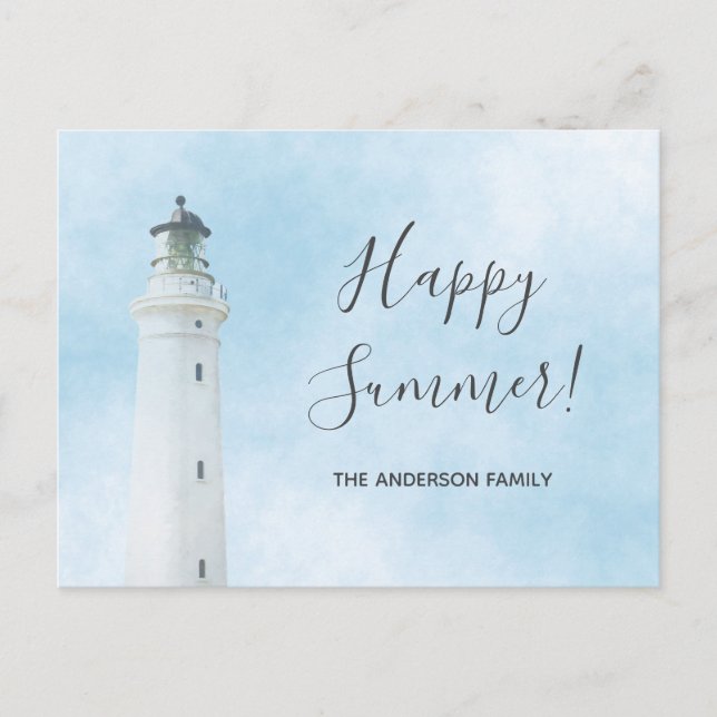 Happy Summer lighthouse nautical ocean sea Postcard (Front)
