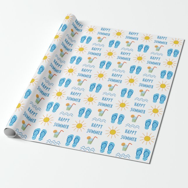 Happy Summer Pattern Wrapping Paper (Unrolled)