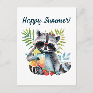 Happy summer racoon beach chillout postcard