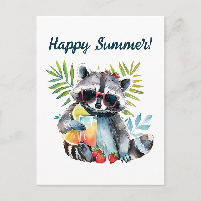 Happy summer racoon beach chillout postcard (Front)