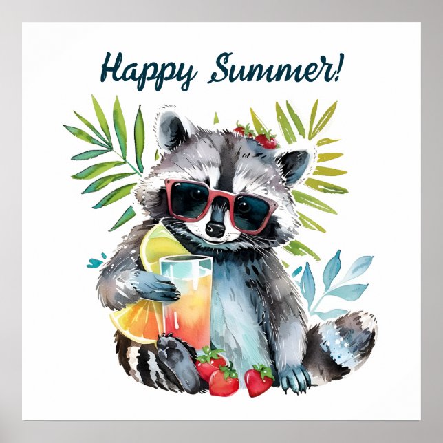 Happy summer racoon beach chillout poster (Front)