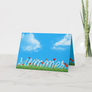 happy summer rope design with poppies card