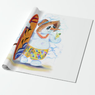 Happy Summer Snowman Surfer Drinks Fresh Cocktail Wrapping Paper