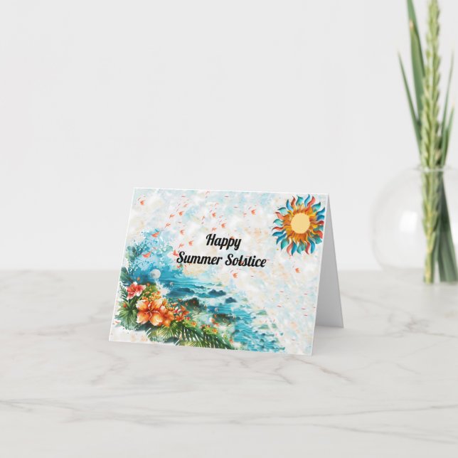 Happy Summer Solstice Sun Flowers Sea Card (Front)