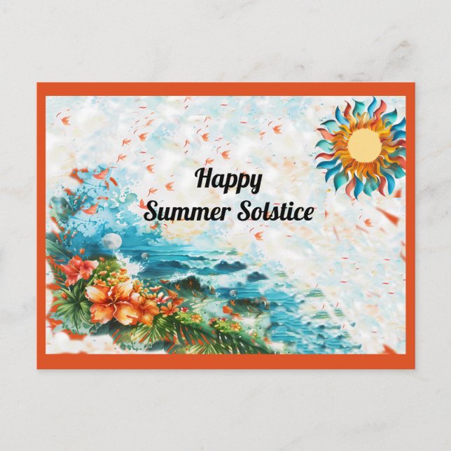 Happy Summer Solstice Sun Flowers Sea Postcard (Front)