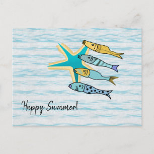 Happy Summer Starfish and Fishes Postcard