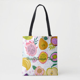 Happy summer time colourful fruit pattern bright tote bag