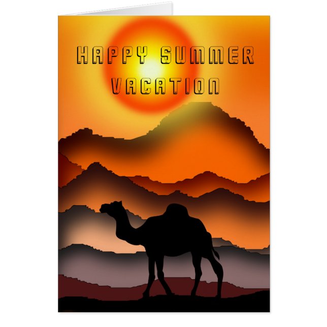 Happy Summer Vacation Card Camels At Sunset (Front)