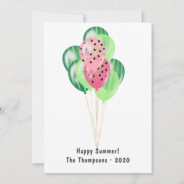 Happy Summer Watermelon Balloons Family Photo Card (Front)